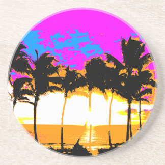 Corey Tiger 80s Retro Vintage Palm Trees Sunset Coaster