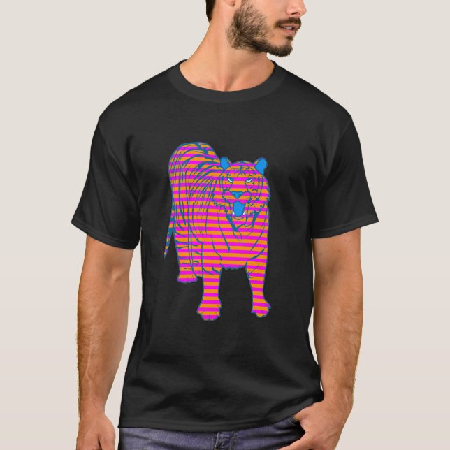COREY TIGER 80's STRIPED TIGER STANDING T-Shirt (Front)
