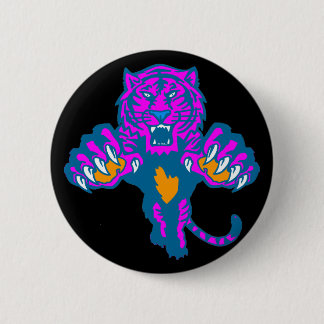 Corey Tiger 80s Vintage Fierce Pouncing Tiger 2 Inch Round Button