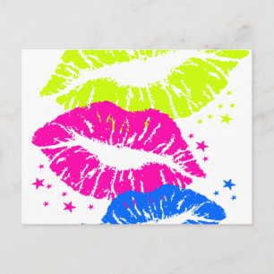Corey Tiger 80s Vintage Lips & Stars Kisses Postcard