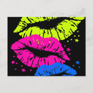 Corey Tiger 80s Vintage Lips & Stars Kisses Postcard