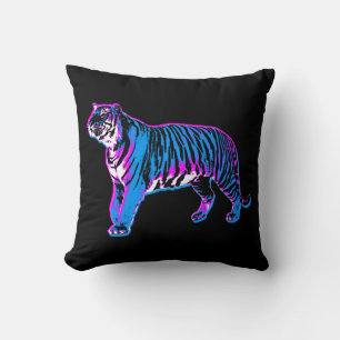 Corey Tiger 80s Vintage Neon Blue Tiger Throw Pillow