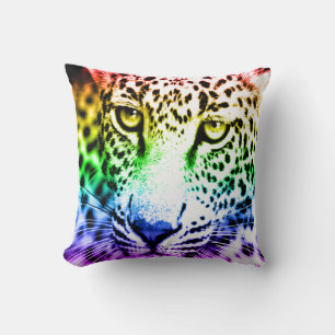 Corey Tiger 80s Vintage Rainbow Snow Leopard Throw Pillow