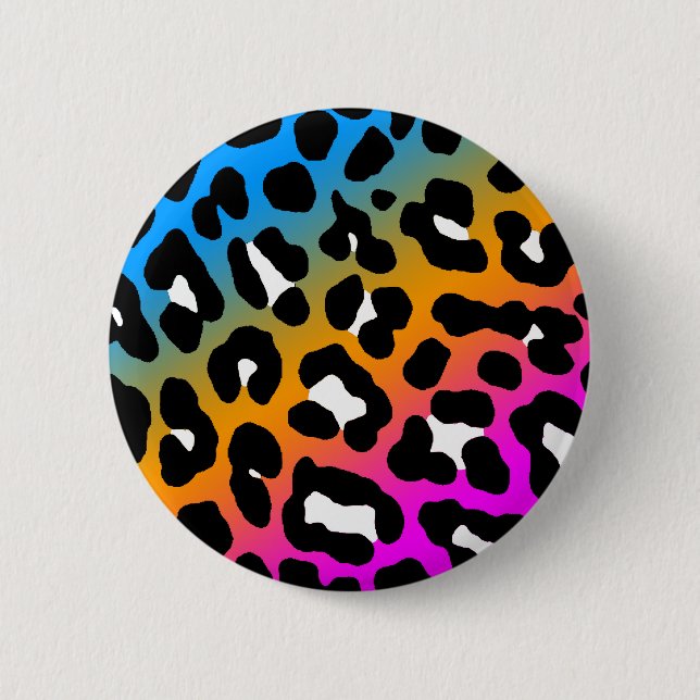 COREY TIGER EIGHTIES RETRO LEOPARD PRINT COLOURS 2 INCH ROUND BUTTON (Front)