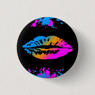 COREY TIGER NEW WAVE LIPS SPLATTER LOVE 1 INCH ROUND BUTTON