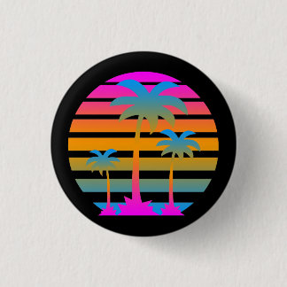 COREY TIGER RETRO SUNSET PALM TREES 1 INCH ROUND BUTTON