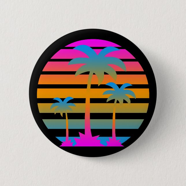 COREY TIGER RETRO SUNSET PALM TREES 2 INCH ROUND BUTTON (Front)