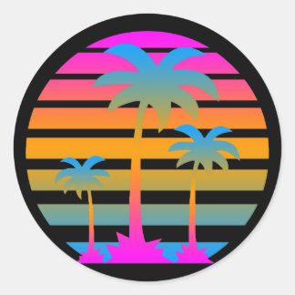 COREY TIGER RETRO SUNSET PALM TREES CLASSIC ROUND STICKER