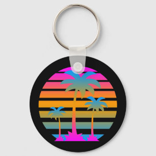 COREY TIGER RETRO SUNSET PALM TREES KEYCHAIN