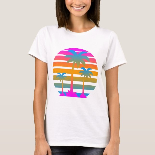 COREY TIGER RETRO SUNSET PALM TREES T-Shirt (Front)