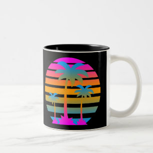 COREY TIGER RETRO SUNSET PALM TREES Two-Tone COFFEE MUG