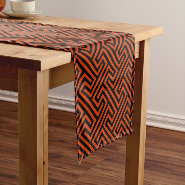 Corfu Black and Red Meander Short Table Runner (In Situ)