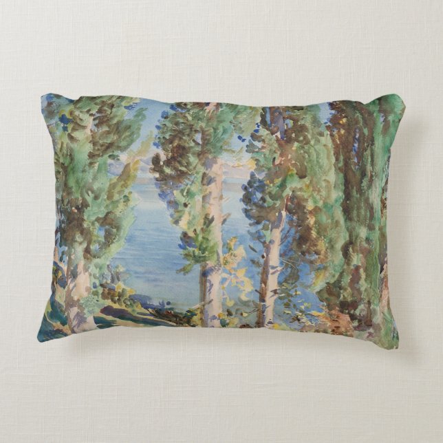 Corfu Cypresses by John Singer Sargent Accent Pillow (Back)