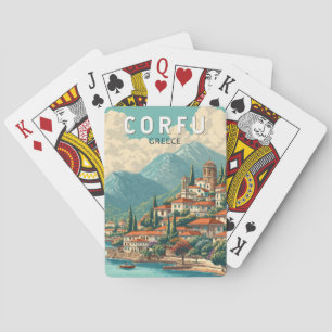 Corfu Greece Illustration Travel Art Vintage Playing Cards