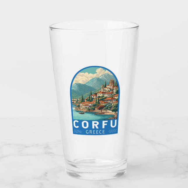 Corfu Greece Travel Art Emblem Glass (Front)