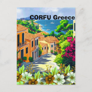 Corfu Greece Travel Postcard Art, Corfu Travel Art