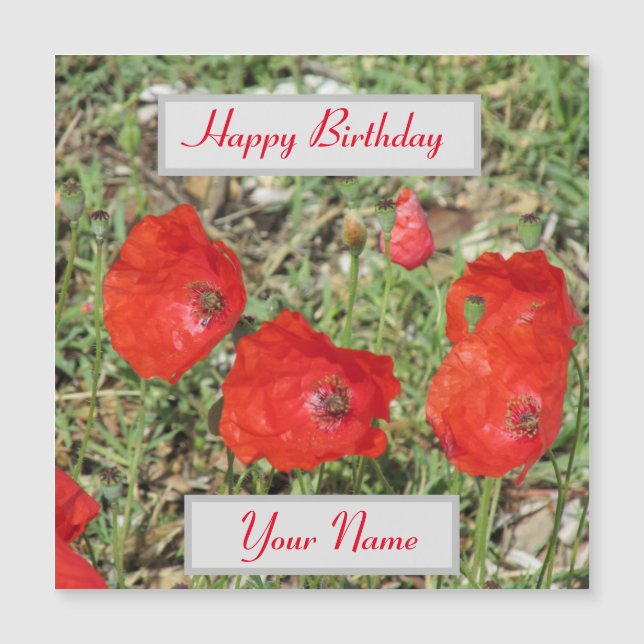 Corfu Red Poppies Carte magnétique d'anniversaire (Devant)