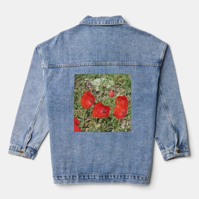 Corfu Red Poppies Denim Jacket (Back)