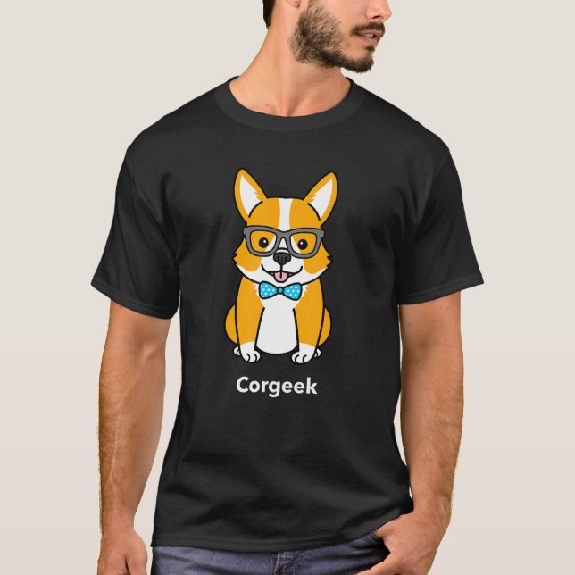 Corgeek Corgi Wearing Glasses And A Bow Tie T-Shirt (Front)