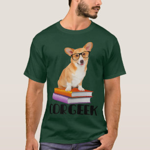 Corgeek Reading Books Geek Funny Corgi Dog Lover  T-Shirt
