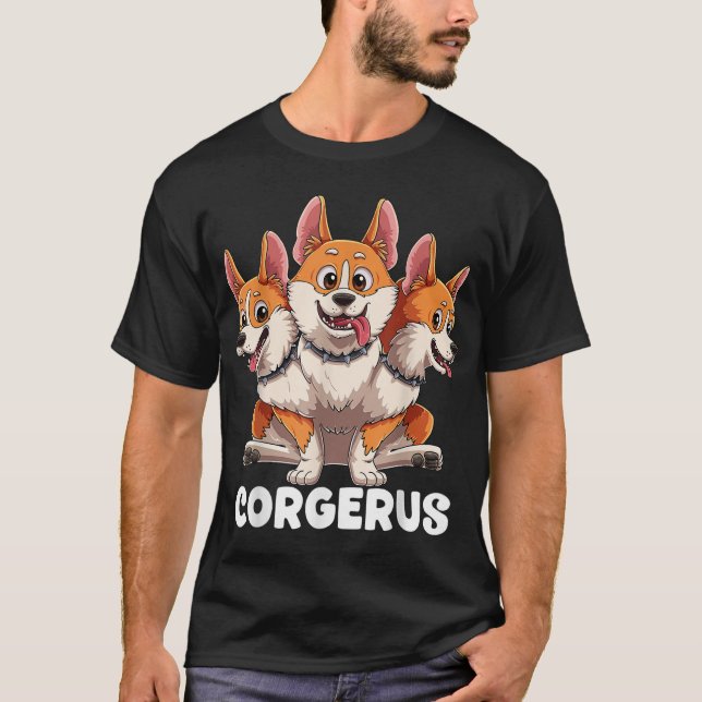 Corgerus Three Headed Corgi Dog Funny Greek Mythol T-Shirt (Front)