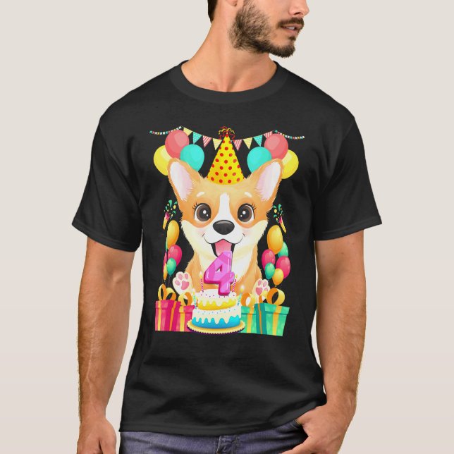 Corgi 4th Birthday 4 Year Old T-Shirt (Front)