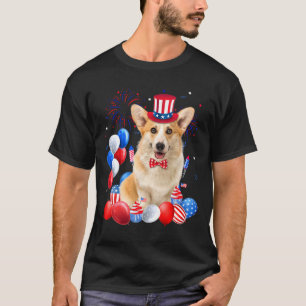 Corgi 4th Of July Balloons American Flag Dog T-Shirt
