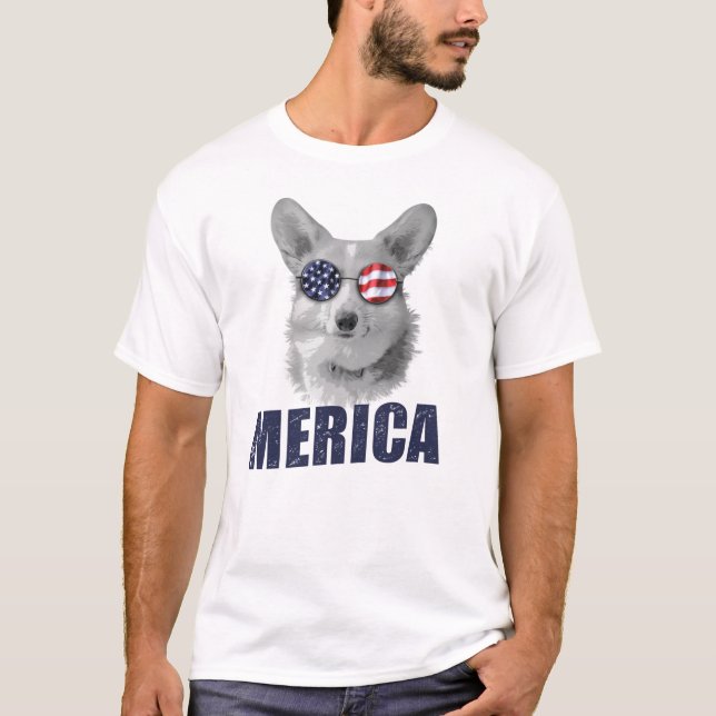 Corgi American Flag Firework Independence Day T-Shirt (Front)