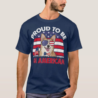 Corgi American Proud Funny American Flag Cute Dog  T-Shirt
