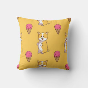 Corgi And Ice Cream Pattern Throw Pillow