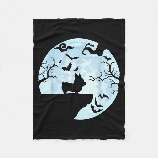Corgi And Moon Halloween Fleece Blanket (Front)