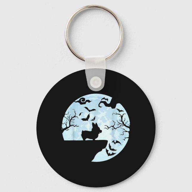 Corgi And Moon Halloween Keychain (Front)