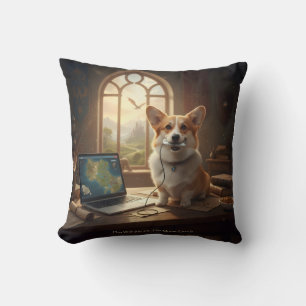 Corgi and Mouse Throw Pillow