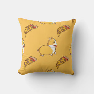 Corgi And Pizza Slice Pattern Throw Pillow