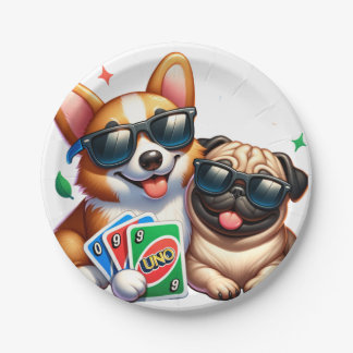 Corgi and Pug Uno Card Game Paper Plate