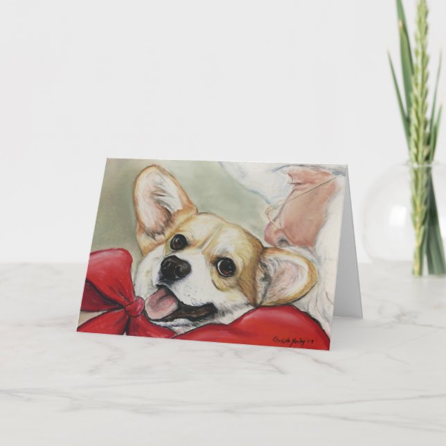 Corgi and Santa Christmas Greeting Card (Front)