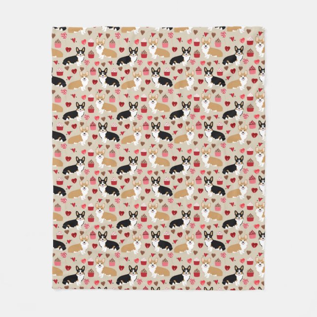 Corgi and Tri Corgi valentines day Fleece Blanket (Front)