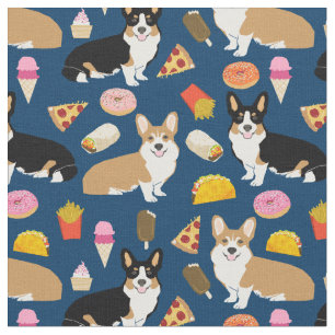 corgi and tricolored corgi junk food fabric