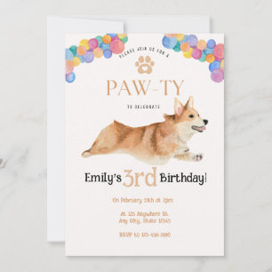 Corgi anniversaire Pawty invitation