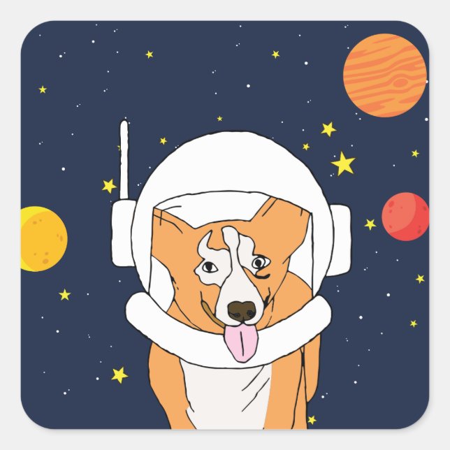 Corgi Astronaut Animal With Space Helmet Clipart B Square Sticker (Front)