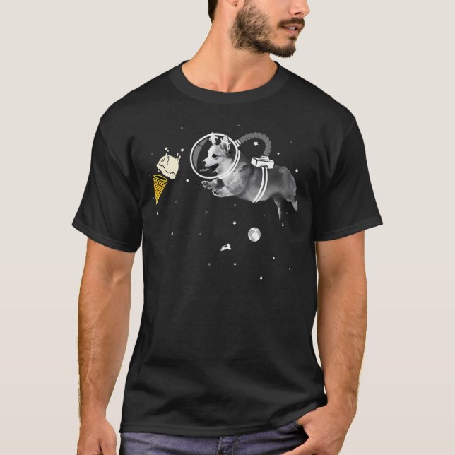 Corgi Astronaut In Space Icecream Corginaut T-Shirt (Front)