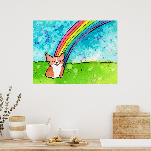 Corgi At The End Of The Rainbow Poster (Kitchen)