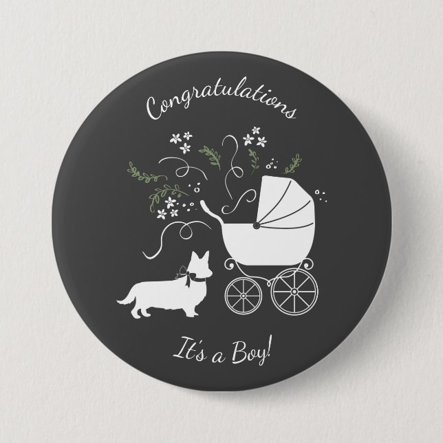 Corgi Baby Shower Dog 3 Inch Round Button (Front)