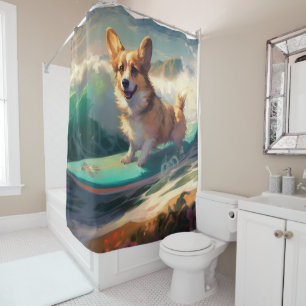 Corgi Beach Surfing Painting