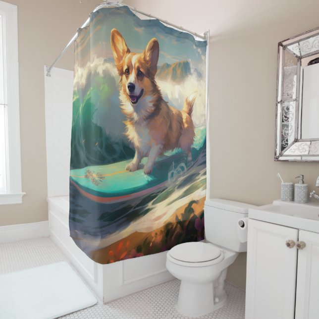 Corgi  Beach Surfing Painting  (In Situ)