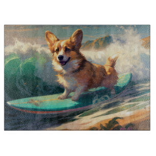 Corgi Beach Surfing Painting Cutting Board