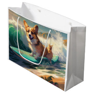 Corgi Beach Surfing Painting Large Gift Bag