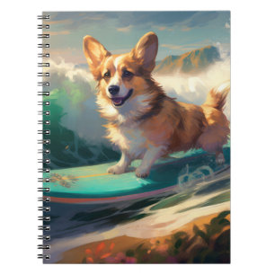 Corgi Beach Surfing Painting Notebook