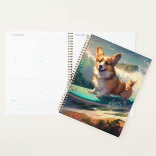 Corgi  Beach Surfing Painting  Planner