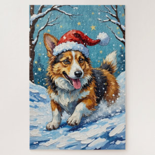 Corgi Belly Slide Christmas Fun Hat Jigsaw Puzzle